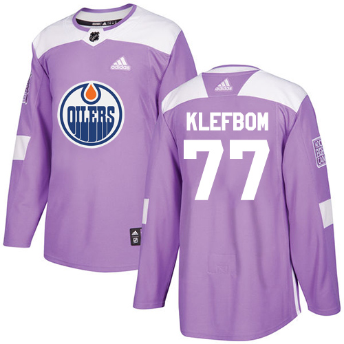 Adidas Oilers #77 Oscar Klefbom Purple Authentic Fights Cancer Stitched NHL Jersey