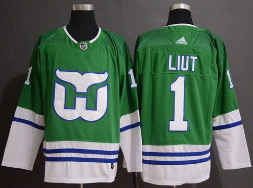 Adidas Whalers #1 Mike Liut Green Authentic Stitched NHL Jersey - Click Image to Close