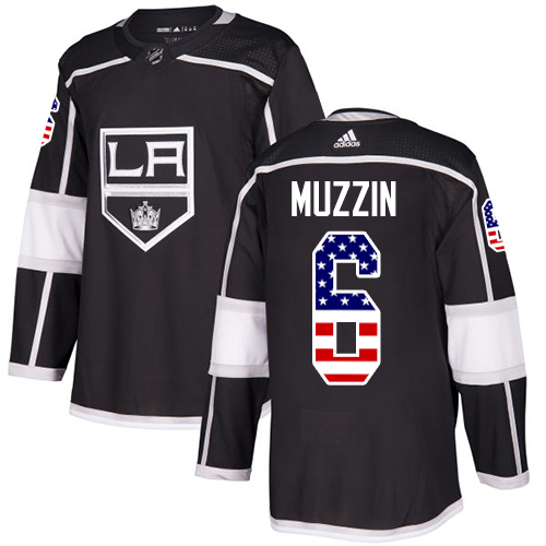 Adidas Kings #6 Jake Muzzin Black Home Authentic USA Flag Stitched NHL Jersey - Click Image to Close