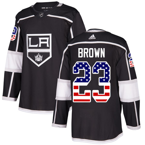 Adidas Kings #23 Dustin Brown Black Home Authentic USA Flag Stitched NHL Jersey - Click Image to Close