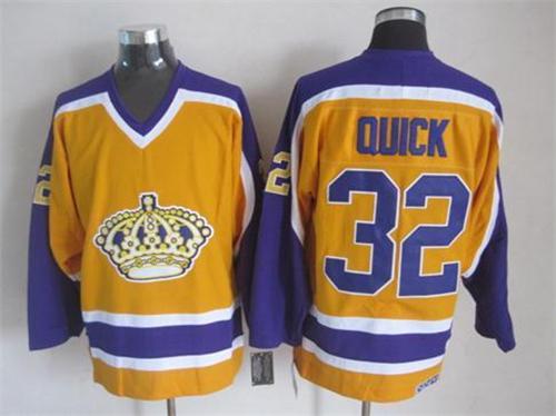 Kings #32 Jonathan Quick Yellow CCM Stitched NHL Jersey - Click Image to Close