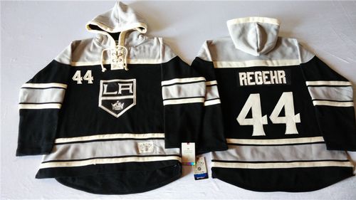 Kings #44 Robyn Regehr Black Sawyer Hooded Sweatshirt Stitched NHL Jersey - Click Image to Close