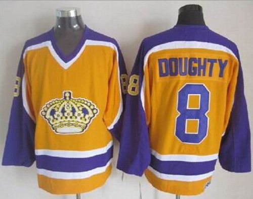 Kings #8 Drew Doughty Yellow CCM Throwback Stitched NHL Jersey - Click Image to Close