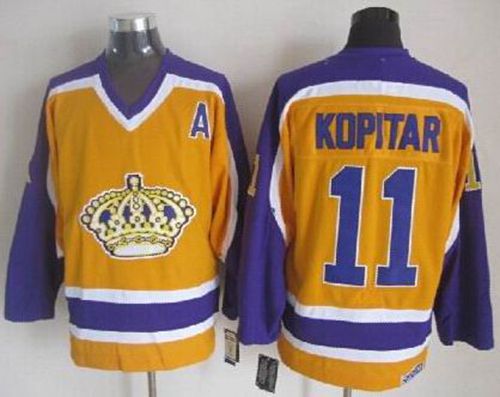 Kings #11 Anze Kopitar Yellow CCM Throwback Stitched NHL Jersey - Click Image to Close