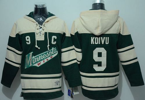 Wild #9 Mikko Koivu Green Sawyer Hooded Sweatshirt Stitched NHL Jersey