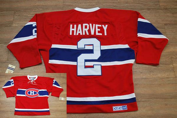 Canadiens #2 Doug Harvey Stitched Red CH CCM Throwback NHL Jersey - Click Image to Close