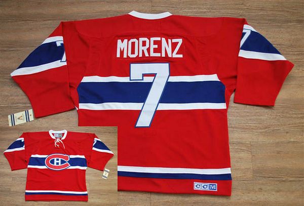 Canadiens #7 Howie Morenz Stitched Red CH CCM Throwback NHL Jersey - Click Image to Close