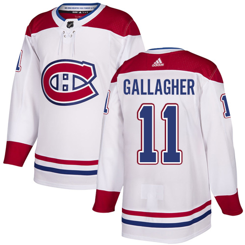 Adidas Canadiens #11 Brendan Gallagher White Road Authentic Stitched NHL Jersey - Click Image to Close