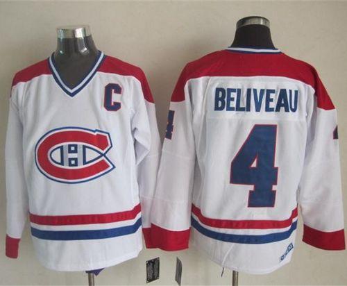 Canadiens #4 Jean Beliveau White CH-CCM Throwback Stitched NHL Jersey - Click Image to Close