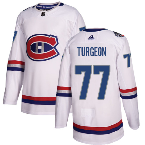 Adidas Canadiens #77 Pierre Turgeon White Authentic 2017 100 Classic Stitched NHL Jersey - Click Image to Close