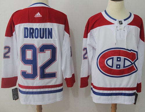 Adidas Canadiens #92 Jonathan Drouin White Road Authentic Stitched NHL Jersey - Click Image to Close