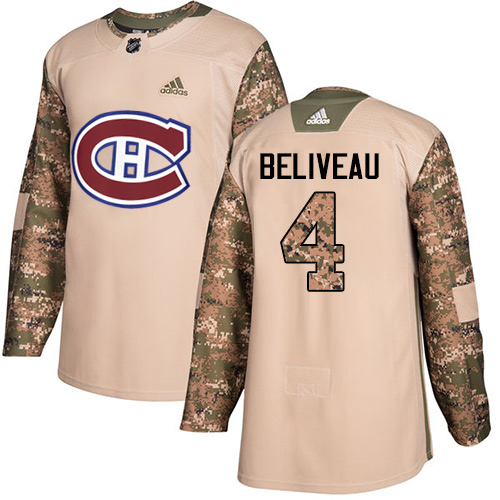 Adidas Canadiens #4 Jean Beliveau Camo Authentic 2017 Veterans Day Stitched NHL Jersey - Click Image to Close