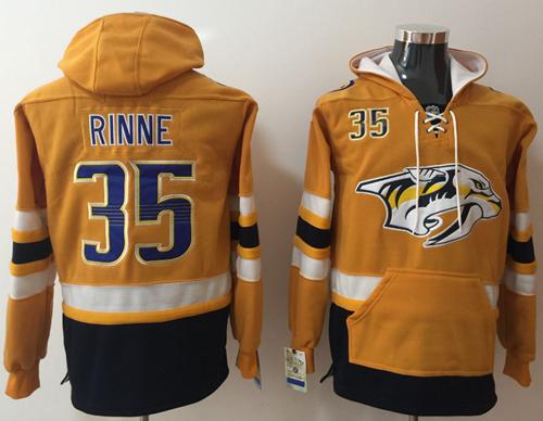 Predators #35 Pekka Rinne Yellow Name & Number Pullover NHL Hoodie