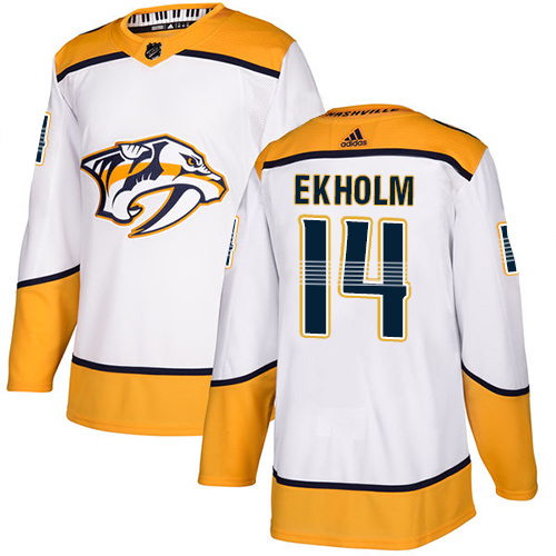 Adidas Predators #14 Mattias Ekholm White Road Authentic Stitched NHL Jersey - Click Image to Close