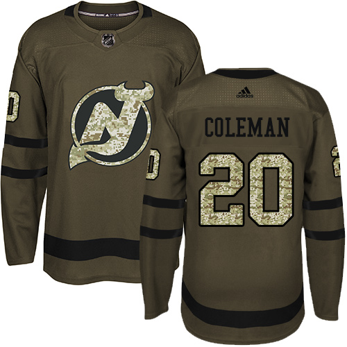 Adidas Devils #20 Blake Coleman Green Salute to Service Stitched NHL Jersey - Click Image to Close