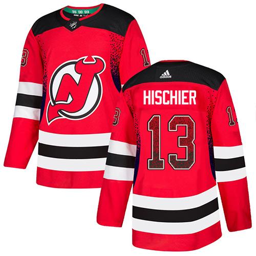 Adidas Devils #13 Nico Hischier Red Home Authentic Drift Fashion Stitched NHL Jersey - Click Image to Close