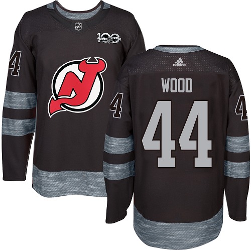 Adidas Devils #44 Miles Wood Black 1917-2017 100th Anniversary Stitched NHL Jersey - Click Image to Close