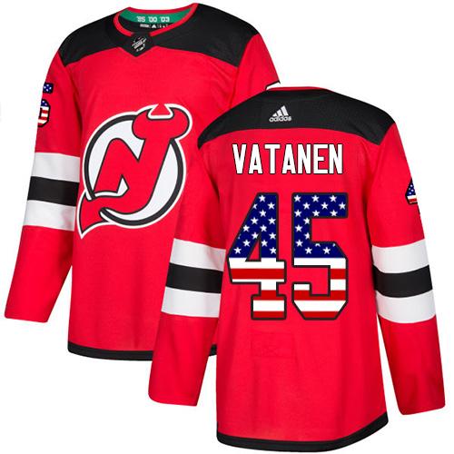 Adidas Devils #45 Sami Vatanen Red Home Authentic USA Flag Stitched NHL Jersey - Click Image to Close