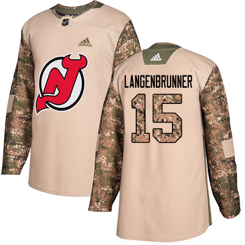 Adidas Devils #15 Jamie Langenbrunner Camo Authentic 2017 Veterans Day Stitched NHL Jersey