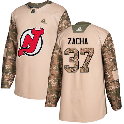 Adidas Devils #37 Pavel Zacha Camo Authentic 2017 Veterans Day Stitched NHL Jersey - Click Image to Close