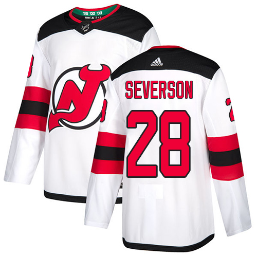 Adidas Devils #28 Damon Severson White Road Authentic Stitched NHL Jersey - Click Image to Close