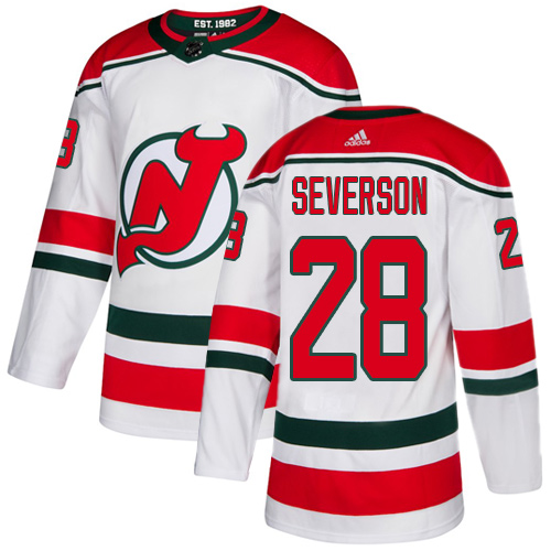 Adidas Devils #28 Damon Severson White Alternate Authentic Stitched NHL Jersey - Click Image to Close