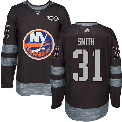 Adidas Islanders #31 Billy Smith Black 1917-2017 100th Anniversary Stitched NHL Jersey - Click Image to Close