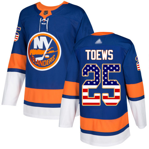 Adidas Islanders #25 Devon Toews Royal Blue Home Authentic USA Flag Stitched NHL Jersey