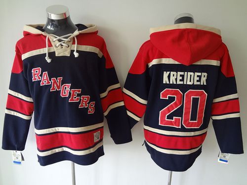 Rangers #20 Chris Kreider Blue Sawyer Hooded Sweatshirt Stitched NHL Jersey - Click Image to Close