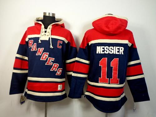 Rangers #11 Mark Messier Navy Blue Sawyer Hooded Sweatshirt Stitched NHL Jersey - Click Image to Close