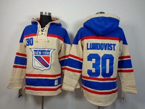 Rangers #30 Henrik Lundqvist Cream Sawyer Hooded Sweatshirt Stitched NHL Jersey