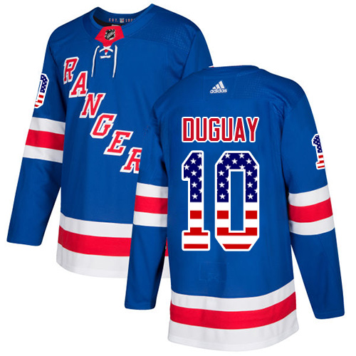 Adidas Rangers #10 Ron Duguay Royal Blue Home Authentic USA Flag Stitched NHL Jersey - Click Image to Close