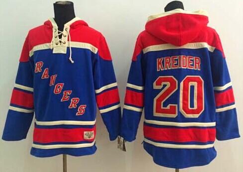 Rangers #20 Chris Kreider Blue Sawyer Hooded Sweatshirt Stitched NHL Jersey - Click Image to Close