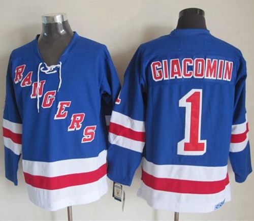 Rangers #1 Eddie Giacomin Light Blue CCM Throwback Stitched NHL Jersey