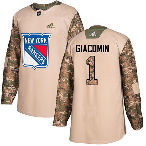 Adidas Rangers #1 Eddie Giacomin Camo Authentic 2017 Veterans Day Stitched NHL Jersey - Click Image to Close