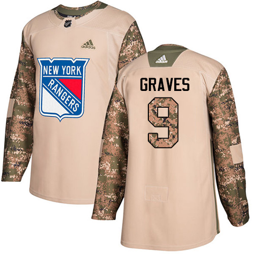 Adidas Rangers #9 Adam Graves Camo Authentic 2017 Veterans Day Stitched NHL Jersey