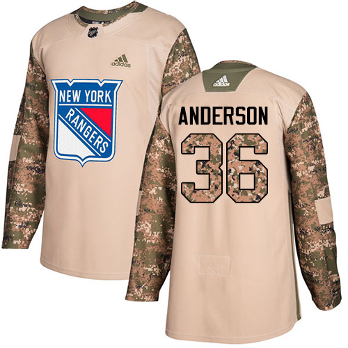 Adidas Rangers #36 Glenn Anderson Camo Authentic 2017 Veterans Day Stitched NHL Jersey - Click Image to Close