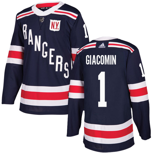 Adidas Rangers #1 Eddie Giacomin Navy Blue Authentic 2018 Winter Classic Stitched NHL Jersey - Click Image to Close