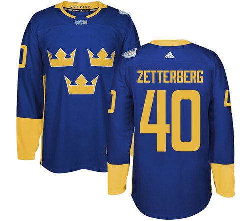 Team Sweden #40 Henrik Zetterberg Blue 2016 World Cup Stitched NHL Jersey - Click Image to Close