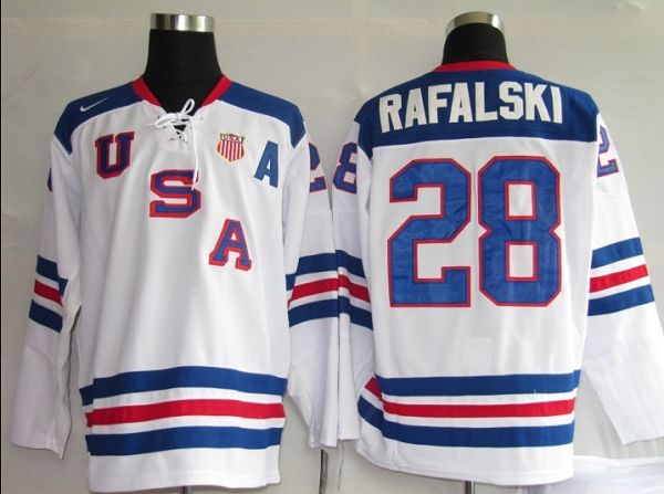 2010 Olympic Team USA #28 Brian Rafalski Embroidered White 1960 Throwback NHL Jersey