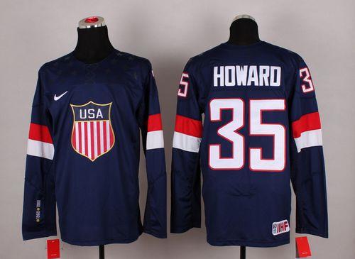 2014 Olympic Team USA #35 Jimmy Howard Navy Blue Stitched NHL Jersey - Click Image to Close