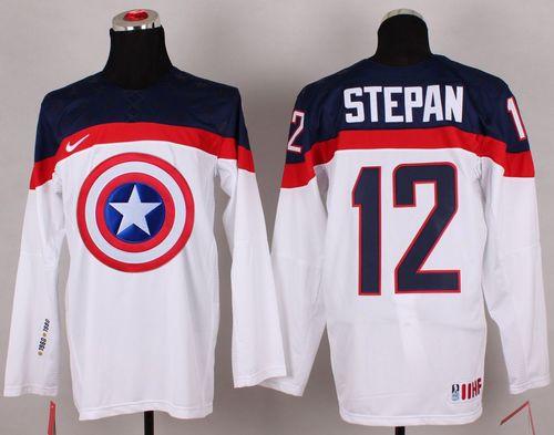 Olympic Team USA #12 Derek Stepan White Captain America Fashion Stitched NHL Jersey - Click Image to Close