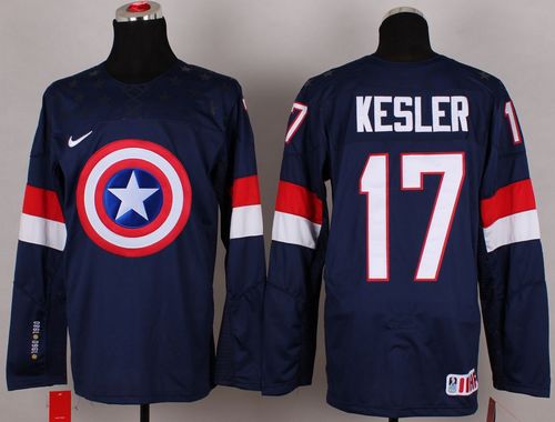 Olympic Team USA #17 Ryan Kesler Navy Blue Captain America Fashion Stitched NHL Jersey - Click Image to Close