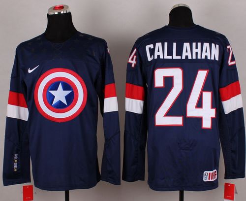 Olympic Team USA #24 Ryan Callahan Navy Blue Captain America Fashion Stitched NHL Jersey