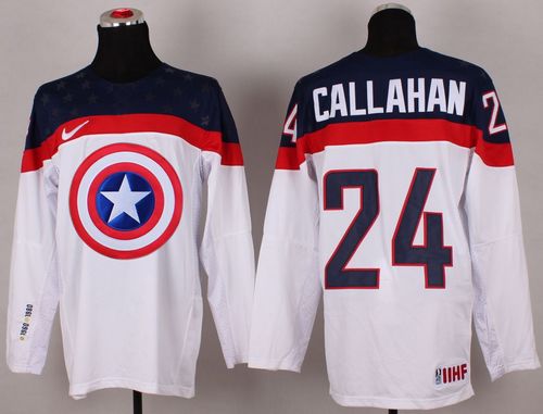 Olympic Team USA #24 Ryan Callahan White Captain America Fashion Stitched NHL Jersey