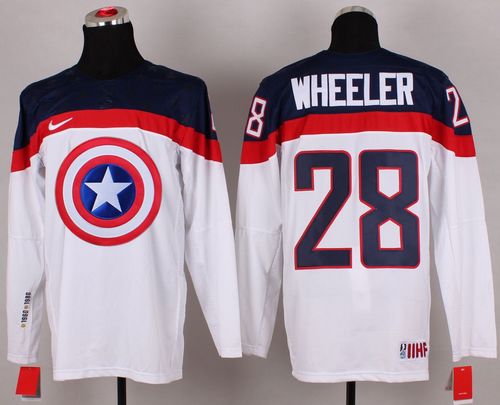 Olympic Team USA #28 Blake Wheeler White Captain America Fashion Stitched NHL Jersey - Click Image to Close