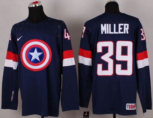 Olympic Team USA #39 Ryan Miller Navy Blue Captain America Fashion Stitched NHL Jersey - Click Image to Close