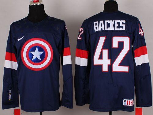 Olympic Team USA #42 David Backes Navy Blue Captain America Fashion Stitched NHL Jersey