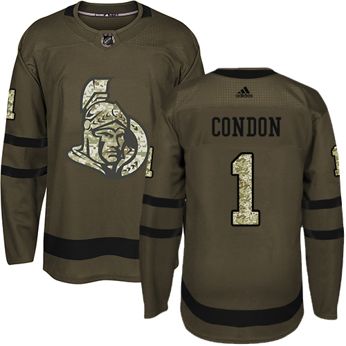 Adidas Senators #1 Mike Condon Green Salute to Service Stitched NHL Jersey - Click Image to Close