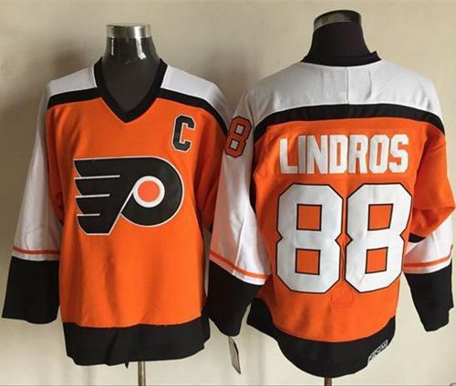 Flyers #88 Eric Lindros Orange CCM Throwback Stitched NHL Jersey - Click Image to Close